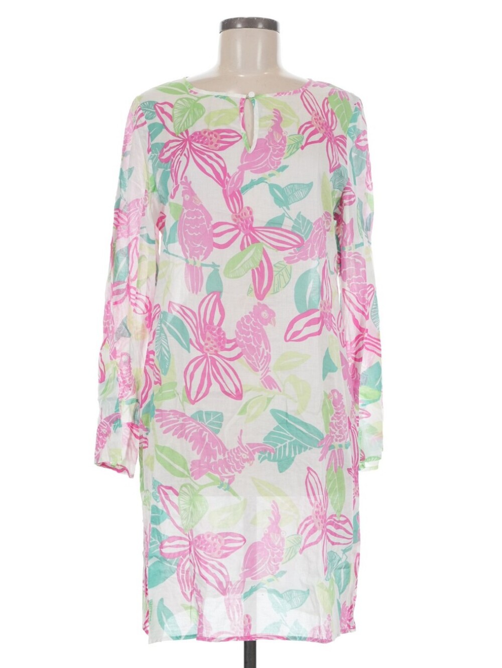 Lilly Pulitzer Size M Pink & Mint Tropical-Print Long Sleeve Casual Dress